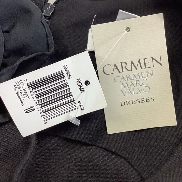 Carmen Marc Valvo Roma Midi Dress Women's 10 Sheath Ruffle Sleeveless Stretch - Picture 8 of 14